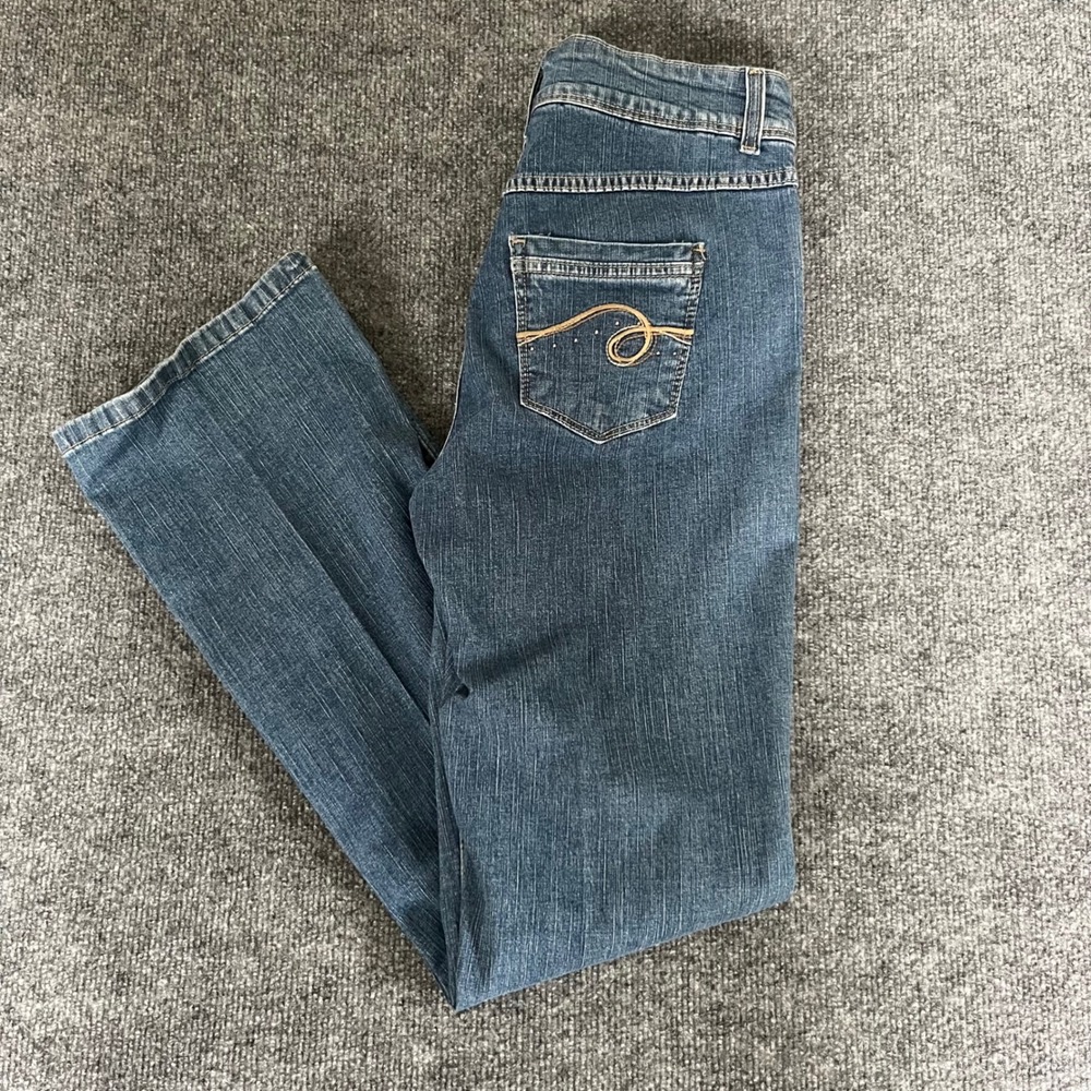 Riders by Lee Womens Medium Wash Bootcut Jeans Blue Denim Embroidered Pockets